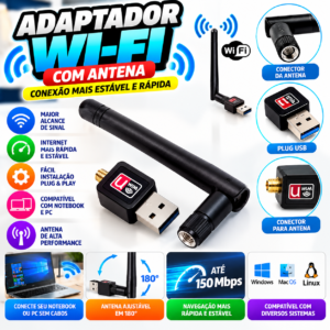 Adaptador Wi-Fi com Antena Fornecedor de Atacado para Lojista Revenda Caixa
