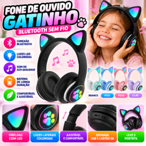 Fone Infantil Gatinho Fornecedor de Atacado para Lojista Revenda Caixa
