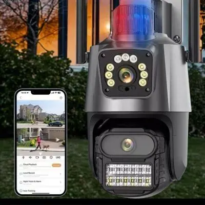 Camera Segurança Externa Lente Dupla 4K Fornecedor de Atacado para Lojista Revenda Caixa Fechada