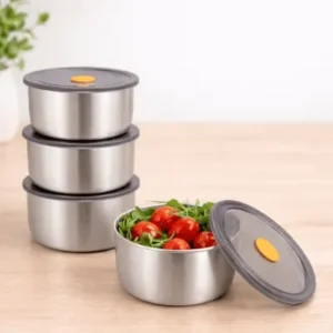 Conjunto 4 Potes Herméticos Redondo Marmita Inox – 450ml Fornecedor de Atacado para Lojista Revenda Caixa Fechada