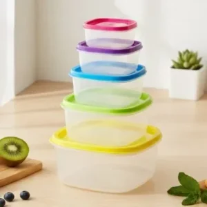 Conjunto 5 Potes Quadrados Empilháveis para Alimentos Fornecedor de Atacado para Lojista Revenda Caixa Fechada