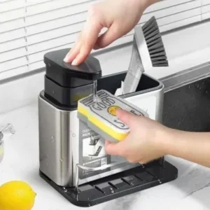 Escorredor com Dispenser Em Aço Inox Porta Detergente E Esponja 3 Em 1 Fornecedor de Atacado para Lojista Revenda Caixa Fechada