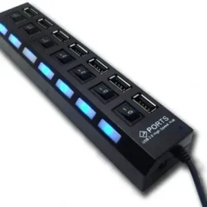 Hub Usb 2.0 Com 7 Portas Switch On/Off e Led Indicador Fornecedor de Atacado para Lojista Revenda Caixa Fechada