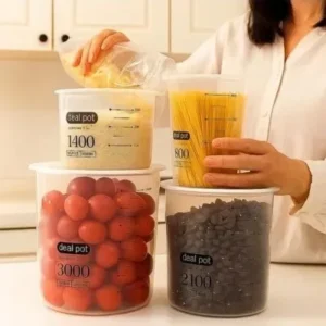 Kit 4 Potes Herméticos Empilháveis Plástico Dosador Fornecedor de Atacado para Lojista Revenda Caixa Fechada