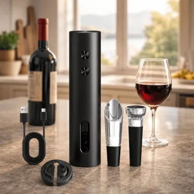 Kit Abridor de Vinho Elétrico Recarregável USB Fornecedor de Atacado para Lojista Revenda Caixa Fechada