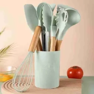 Kit C/12 Utensílios De Cozinha Silicone Cabo Madeira Fornecedor de Atacado para Lojista Revenda Caixa Fechada