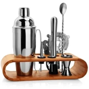 Kit Coqueteleira Aço Inox Bar Para Caipirinha e Drink + Suporte de Madeira Fornecedor de Atacado para Lojista Revenda Caixa Fechada