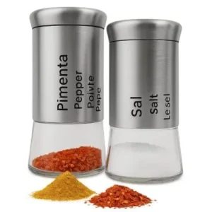 Kit Saleiro e Pimenteiro Porta Temperos com Tampa Inox – 02 peças Fornecedor de Atacado para Lojista Revenda Caixa Fechada