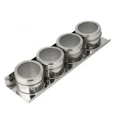 Porta Condimento Inox Magnético – 4 potes com Imã Fornecedor de Atacado para Lojista Revenda Caixa Fechada