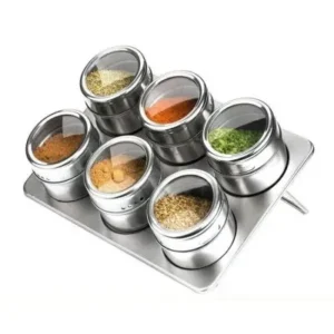 Porta Condimento Inox Magnético – 6 potes com Imã Fornecedor de Atacado para Lojista Revenda Caixa Fechada