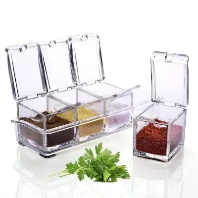 Porta Condimentos e Temperos Acrílico Crystal 4 Potes Fornecedor de Atacado para Lojista Revenda Caixa Fechada