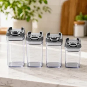 Potes Herméticos Transparentes com Tampa de Trava – kit com 4 Peças Fornecedor de Atacado para Lojista Revenda Caixa Fechada